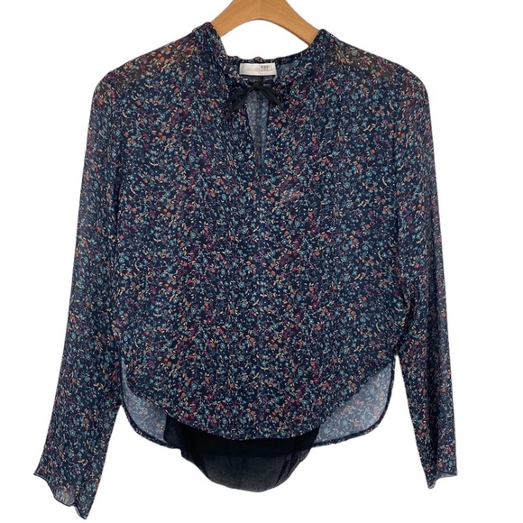 See By Chloe Floral‎ Haze Blouse Womens 34/ US 2 Black Purple Viscose Sheer Top - Picture 1 of 12